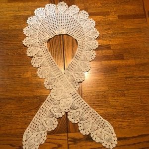 White crocheted cotton lace collar shawl